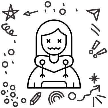 Beyaz arkaplanda çizgi cadı simgesi izole edildi. Cadılar bayramı partin kutlu olsun. Renkli taslak konsepti. vektör illüstrasyonu.