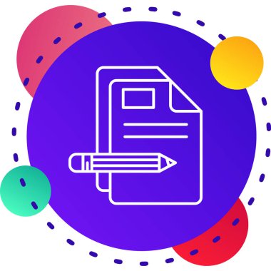 Beyaz arkaplanda izole edilmiş kalem ve kağıt simgesine sahip renk belgesi. Gradyan daire dinamik düğmesi. vektör illüstrasyonu