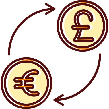 Para değişimi vektör simgesi. stilde düz renk, sarı, yeşil ve kahverengi arkaplan,