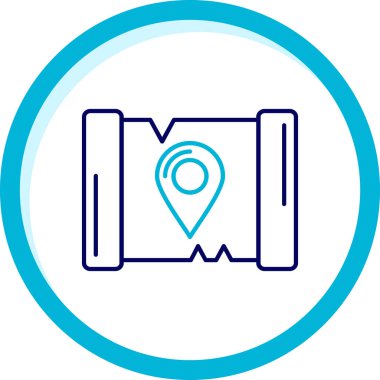 Beyaz arkaplanda izole edilmiş bir harita simgesi olan mavi çizgi konumu. Mavi daire düğmesi. vektör illüstrasyonu