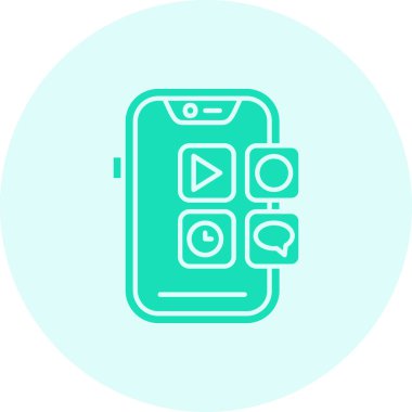 Beyaz arkaplanda video simgesi olan mavi çizgi akıllı telefonu. Film işaretli film şeridi. vektör illüstrasyonu.