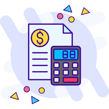 Bozuk paralarla hesap makinesi ve hesap makinesi simgesi, renkli tasarım