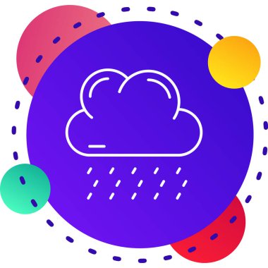 Beyaz zemin üzerinde yağmur ve güneş ikonu olan renk bulutu. Yağmur damlalı yağmur bulutu yağışı. Gradyan dinamik şekiller. vektör illüstrasyonu