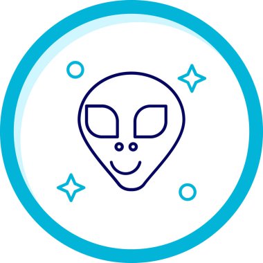 Beyaz arkaplanda çizgi uzaylı simgesi izole edildi. Uzaylı yüzü ya da kafa sembolü. Renkli taslak konsepti. Vektör.