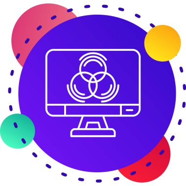 beyaz arkaplanda mikro devreli Cpu simgesine sahip çizgi bilgisayar monitörü. Çip ya da işlemci. Devre kartlarıyla. Dijital işaret. Renkli özet kavramı