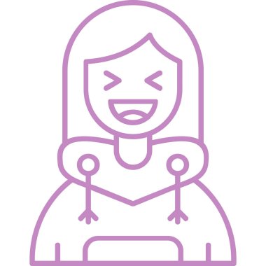 Kış kıyafetleri, çizgi ve dolgu stili ikon vektör çizimi tasarımı ile mutlu kadın