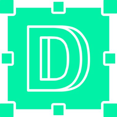 D harfi işareti. Vektör. Yeşil üzerine beyaz simge - cy- çizgili çokgenler.