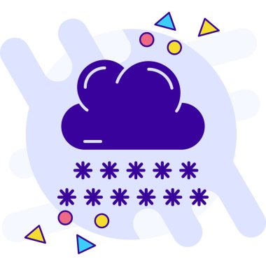 Beyaz arka planda mavi çizgi bulutu ve kar ikonu izole edildi. Kar taneli bulut. Tek hava ikonu. Kar tabelası. Renkli illüstrasyon. vektör.