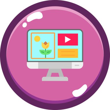 Çiçek simgesi ve vektör illüstrasyonlu bilgisayar ekranı