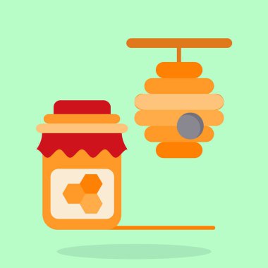 Bal ve arı ikonunun vektör çizimi. Web için bal peteği ve bal peteği vektör simgesi koleksiyonu.