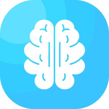 Beyin vektör simgesi. biçim düz yuvarlak kare düğmedir, beyaz ve mavi renkler, beyaz arkaplan