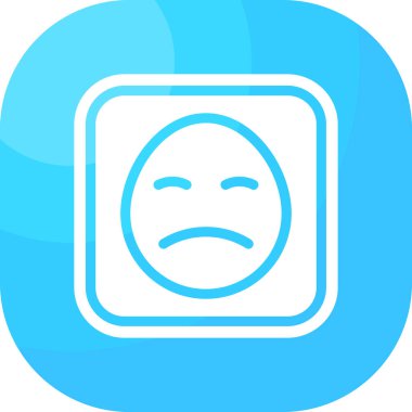 Beyaz çizgi yüz maskesi simgesi uzun gölgeli izole edilmiş. Yüz maskesi. Mutlu yüz ifadesi. Mavi kare düğme. vektör