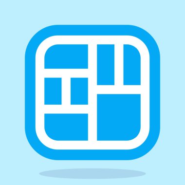 Gölgeli mavi kare arkaplanda beyaz çizgi simgesi