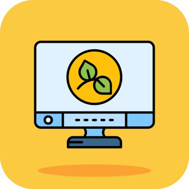 Yaprak ikonlu bilgisayar. Dizüstü bilgisayarın yaprak vektör simgesi ile basit bir çizimi