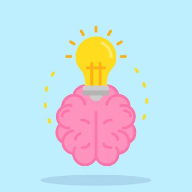 Ampullü beyin. Fikir, beyin, yenilik kavramı. Yaratıcı düşünce ve fikir. düz tasarım vektör çizimi.
