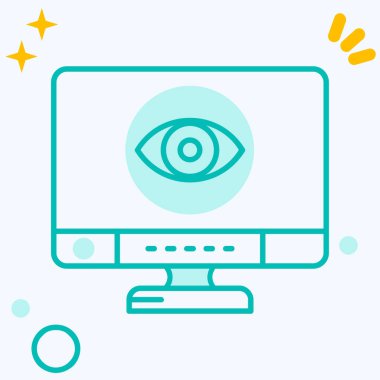 beyaz arkaplanda izole edilmiş modada göz simgesi olan bilgisayar