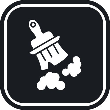 Süpürge ikonu. Vektör biçimi düz simge, yuvarlak açılar, gri arkaplan, beyaz arkaplan