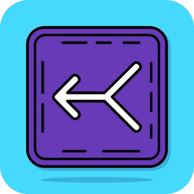 Ana çizgi ok simgesi mor arkaplanda izole edildi. Ok başı sembolü. Navigasyon ok işaretçisi. vektör.