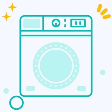 çamaşır makinesi simgesi yumuşak mavi arkaplanda izole edilmiş modaya uygun düz stil