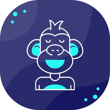 Beyaz arka planda boynuz simgesi olan mavi çizgi maymunu. Cadılar bayramı konseptin kutlu olsun. vektör illüstrasyonu