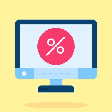 Yüzde işaretli bilgisayar ekranı. düz resimleme