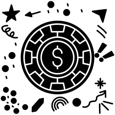 Kumarhane fişleri çipi simgesi taslak biçiminde