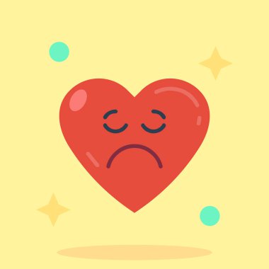 Üzgün yüz vektörü düz resimli sevimli bir kalp.