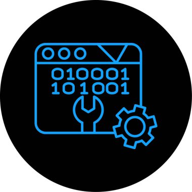 Devre kartı simgesi. vektör biçimi düz semboldür, siyah arkaplanda mavi ve yuvarlak açılardır.