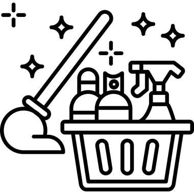 Temizlik ekipmanları simgesi ana hatlar biçiminde