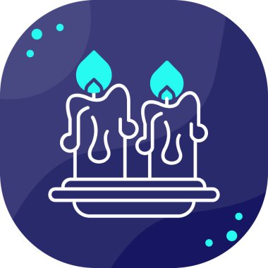 çizgi yanan mum ikonu. mavi arka planda. Cyan ve Cyan mumu. Yanan ateş. Mum ve alevli mum. Renkli özet kavramı