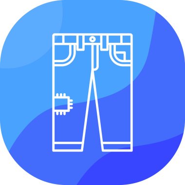 Beyaz arkaplanda mavi çizgili pantolon simgesi var. Mavi daire düğmesi. vektör.