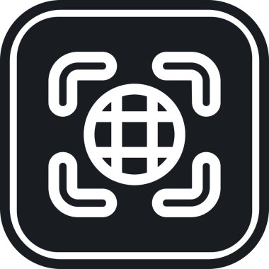 küresel bağlantı simgesi. Kabartma biçimi yuvarlak açılı, gri renkli, beyaz arkaplanlı düz ikonik semboldür.