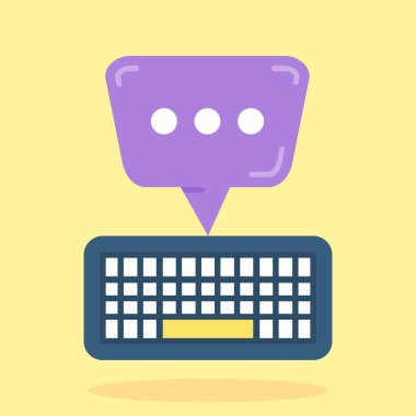 bilgisayar klavyesi ve konuşma baloncukları vektör simgesi