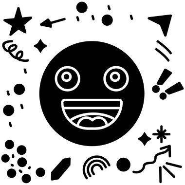 Yabancı yüzün farklı ifadelere sahip siyah ve beyaz vektör çizimi.