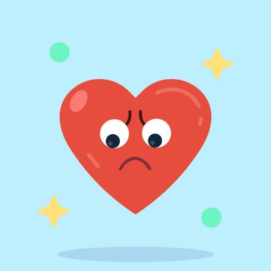 üzgün kırmızı kalp ve yüz vektörü çizimi.
