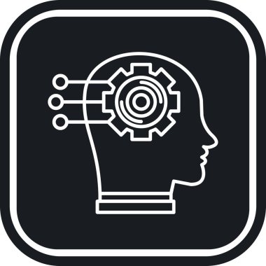 Beyin vektör simgesi. resim biçimi yuvarlak kare tuşlu, siyah ve gri renkli düz simge sembolüdür..