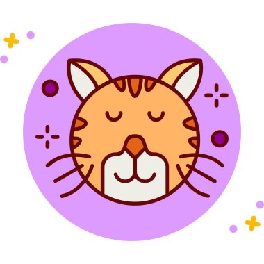 Daire şeklinde büyük yuvarlak bir kedisi olan sevimli çizgi film kaplanı. Hayvan. Şirin kedi, çocuklar için hayvan baskısı, kreş.,