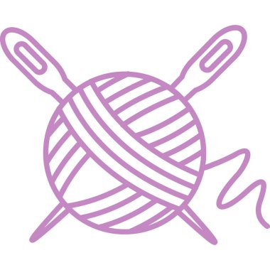 İplik iğneleri elde örgü iğneleri çizilmiş karalama stili, beyaza izole edilmiş