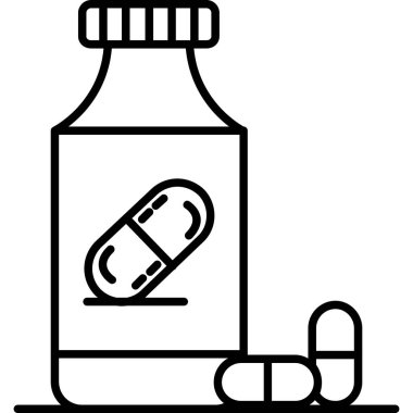 İlaç şişesi ikonu. Web için hap vektör simgesinin özet çizimi