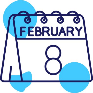 Şubat glif simgesi. Tarzıdır bicolor düz sembolü, mavi ve gri renkler, yuvarlak açılar, beyaz arka plan.