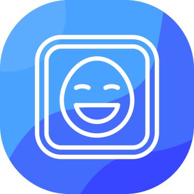 Beyaz arkaplanda izole edilmiş mutlu gülümseme simgesi. Gülümse. pozitif gülen surat sembolü. Mavi kare düğme. vektör.