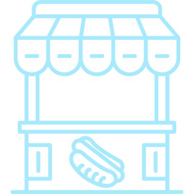 Beyaz arkaplanda beyaz bir kahve dükkanının mavi çizgili vektör çizimi