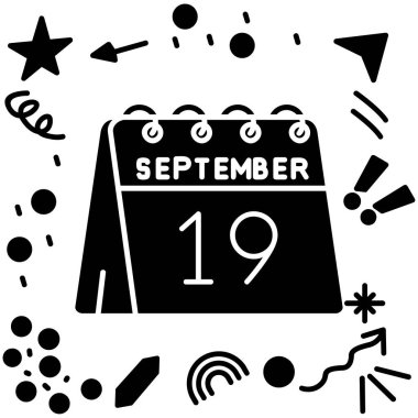 19 Eylül takvimi. Düz vektör simgesi. ay, takvim günü.