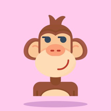 Yüzü ve büyük gözleri pembe arka planda izole edilmiş şirin maymun suratlı karikatürün vektör çizimi. yassı çizgi film hayvan simgesi