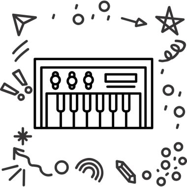 black line piano icon isolated on white background. musical instrument. random dynamic shapes. vector