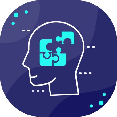 insan beyninde bulmacaları olan insan kafası mavi arka planda izole edilmiş. İnsan düşünme işareti. Yapay zeka konsepti. İnsan beyin sembolü. renkli dinamik resimleme