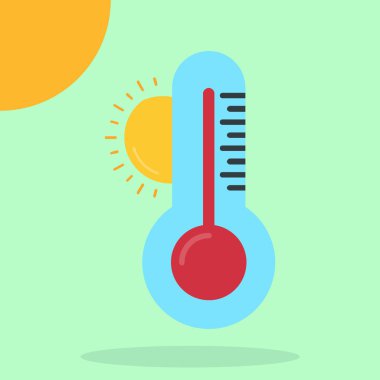 Güneş ve sıcaklık vektör çizimi tasarımı olan termometre