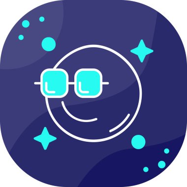 mavi arka planda izole edilmiş bir yüz simgesine gülümseyen gözlük. Görsel gülümseme. Renkli taslak konsepti. vektör