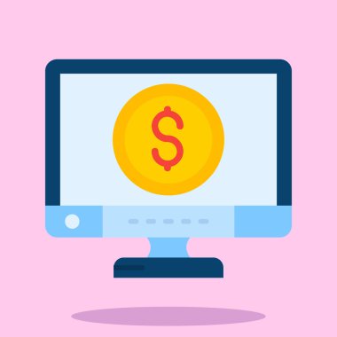 Bozuk paralı bilgisayar ve dolar işareti, internet alışveriş konsepti