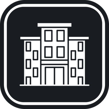 Otel binası ikonu. Beyaz arkaplanda izole edilmiş web tasarımı için apartman oluşturma vektör simgesinin basit çizimi